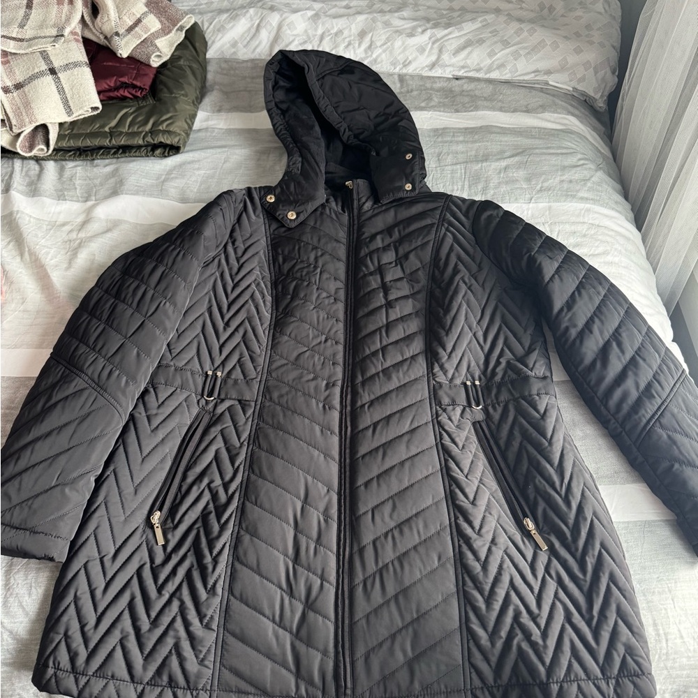 Black Quilted Hooded Coat